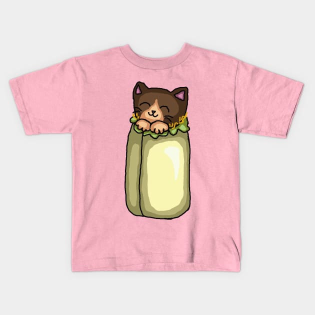 Purrito Burrito Cat Kids T-Shirt by TacoCat Designs